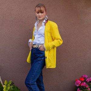Bright Yellow Vintage Oversized Linen Blazer - 80s Yellow Linen Jacket - 1980s Oversized KGR Blazer Jacket - Loose Fitting Linen