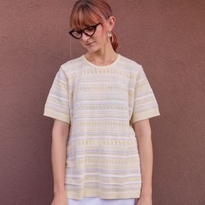 Yellow Oversized Cotton Sweater - Size M Yellow Grandma Sweater - Yellow Pullover Sweater - Y2k Sweater
