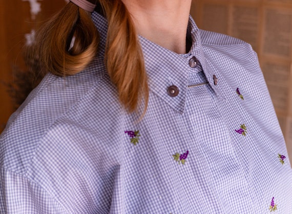 Checkered Ladies Button up Shirt - Blouse With Fl… - image 6