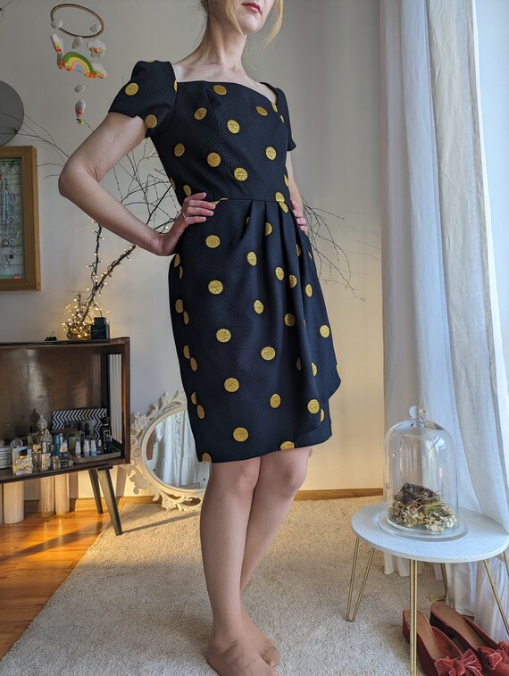 Vintage Bill Blass Black Cocktail Dress in Golden Dots - Size 8 - Little Black Dress - Black Formal Cocktail Dress - Etsy Vintage Bill Blass Black Cocktail Dress in Golden Dots - Size 8 - Little Black Dress - Black Formal Cocktail Dress - Etsy
