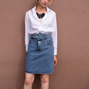 Mini jupe vintage Denim - Mini jupe Denim des années 90 - Mini-jupe taille haute - Jupe Jeans années 80