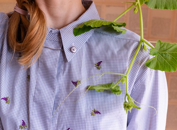 Checkered Ladies Button up Shirt - Blouse With Fl… - image 2