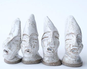 Hand Sculpted Ceramic Face Statues, Modern Minimalist Decor, 10cm