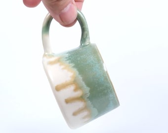 Handmade Ceramic Espresso Cup – 100ml Green Brown Mug