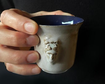 Aphrodite Espresso Cup · Cobalt Blue · Handmade Greek Mythology Relief Ceramic · 100ml