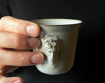 Ceramic Espresso Cup with Unique Greek Goddness Relief Aphrodite Face, a gift for coffee lovers 3.4 oz