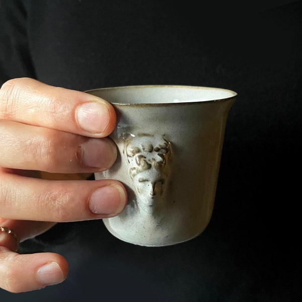 Ceramic Espresso Cup with Unique Greek Goddness Relief Aphrodite Face, a gift for coffee lovers 3.4 oz