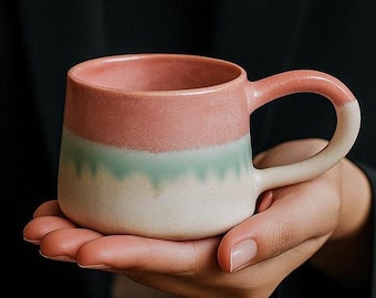 Handmade Ceramic Espresso Cup – 100ml Pink Green Mug