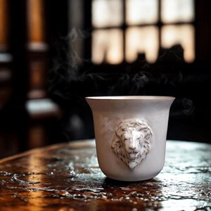 Sculptural Lion Head Espresso Cup, High Relief Handmade Ceramic Mug 100ml image 4