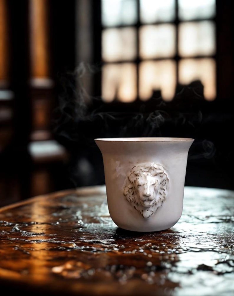 Sculptural Lion Head Espresso Cup, High Relief Handmade Ceramic Mug 100ml image 4