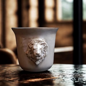 Sculptural Lion Head Espresso Cup, High Relief Handmade Ceramic Mug 100ml Standart Packaging