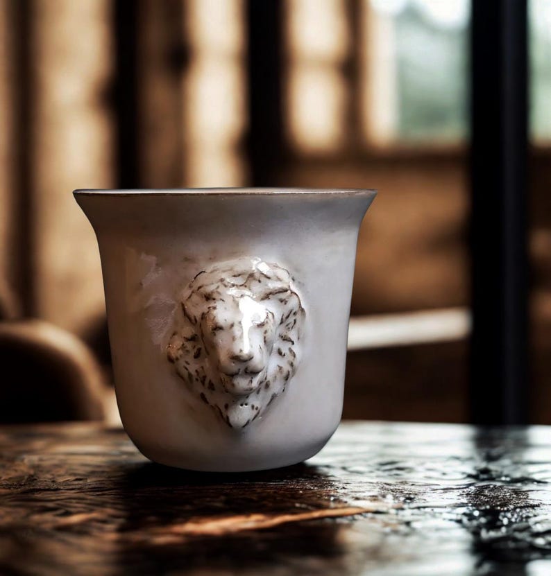 Sculptural Lion Head Espresso Cup, High Relief Handmade Ceramic Mug 100ml Standart Packaging