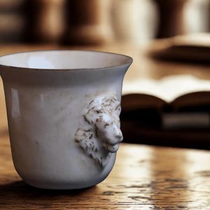 Sculptural Lion Head Espresso Cup, High Relief Handmade Ceramic Mug 100ml image 5