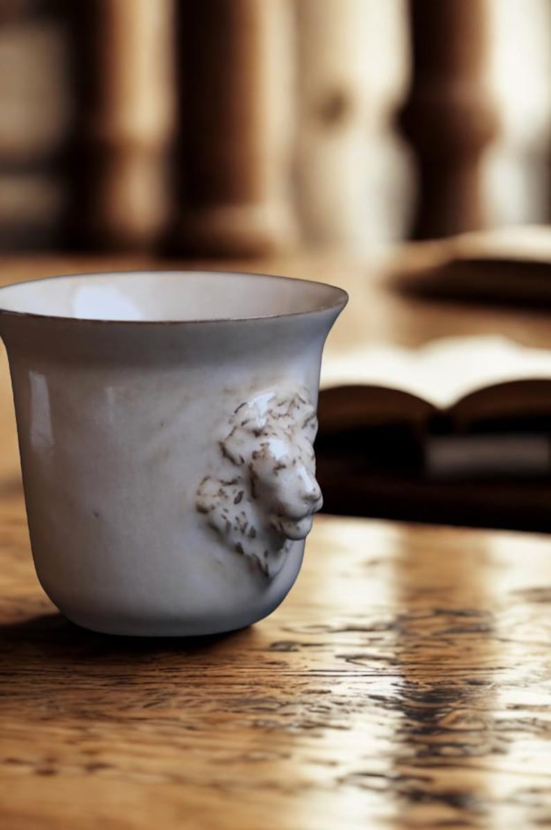 Sculptural Lion Head Espresso Cup, High Relief Handmade Ceramic Mug 100ml image 5