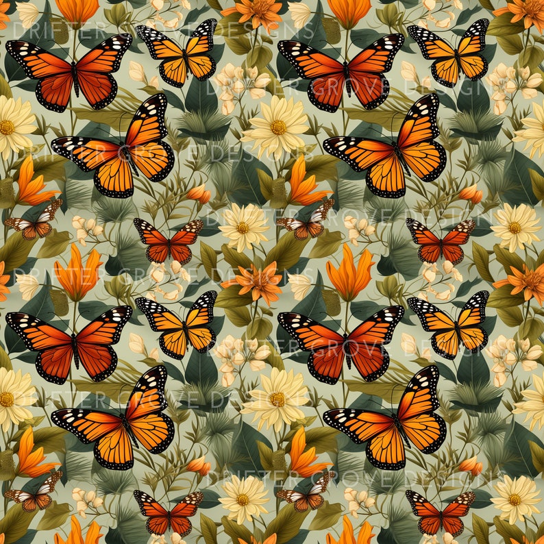 Monarch Butterfly Seamless Pattern Digital Paper PNG Instant Download ...
