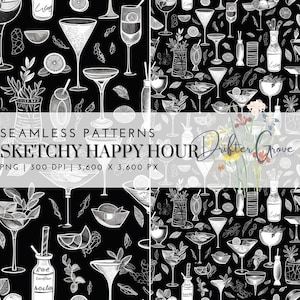 Cocktail Seamless Pattern Digital Pape Instant Download PNG