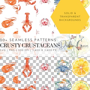 Crustacean Seamless Pattern Digital Paper PNG SVG Instant Download