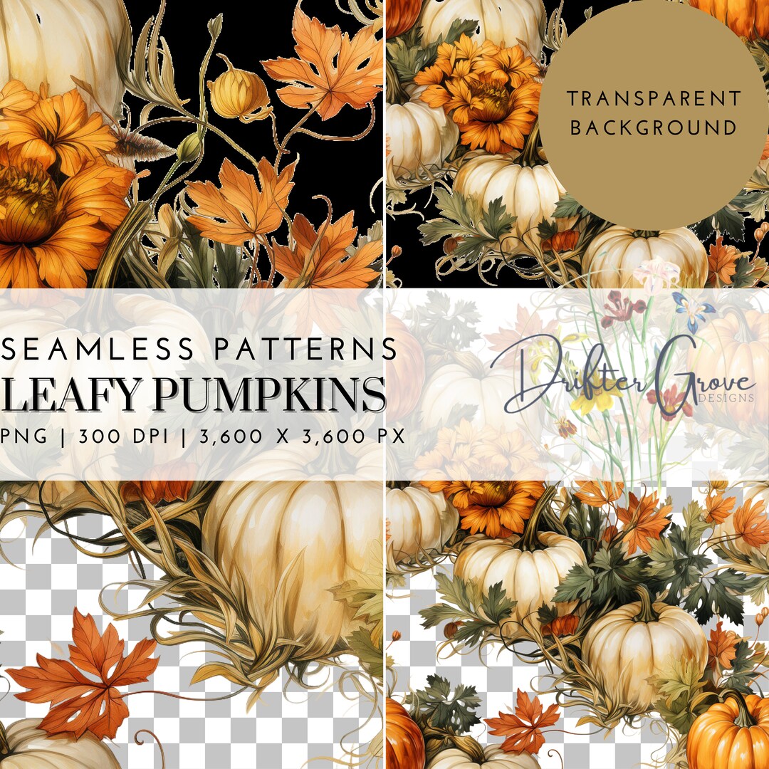 Vintage Pumpkin Seamless Pattern Digital Paper PNG Instant Download ...