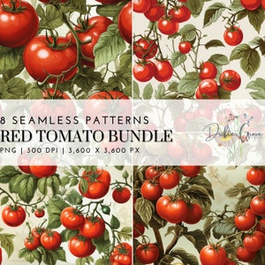 Red Tomato Seamless Pattern Digital Paper PNG Instant Download Scrapbooking Paper Crafting Supply