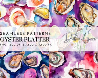 Oyster Seamless Pattern Bundle Digital Paper PNG  Bundle Instant Download Scrapbooking Paper Crafting Supply