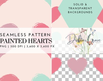 Heart Seamless Pattern Digital Paper PNG Instant Download Sublimation