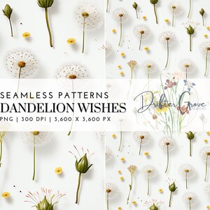 Dandelion Seamless Pattern Digital Paper PNG Instant Download Scrapbooking Paper Crafting Supply