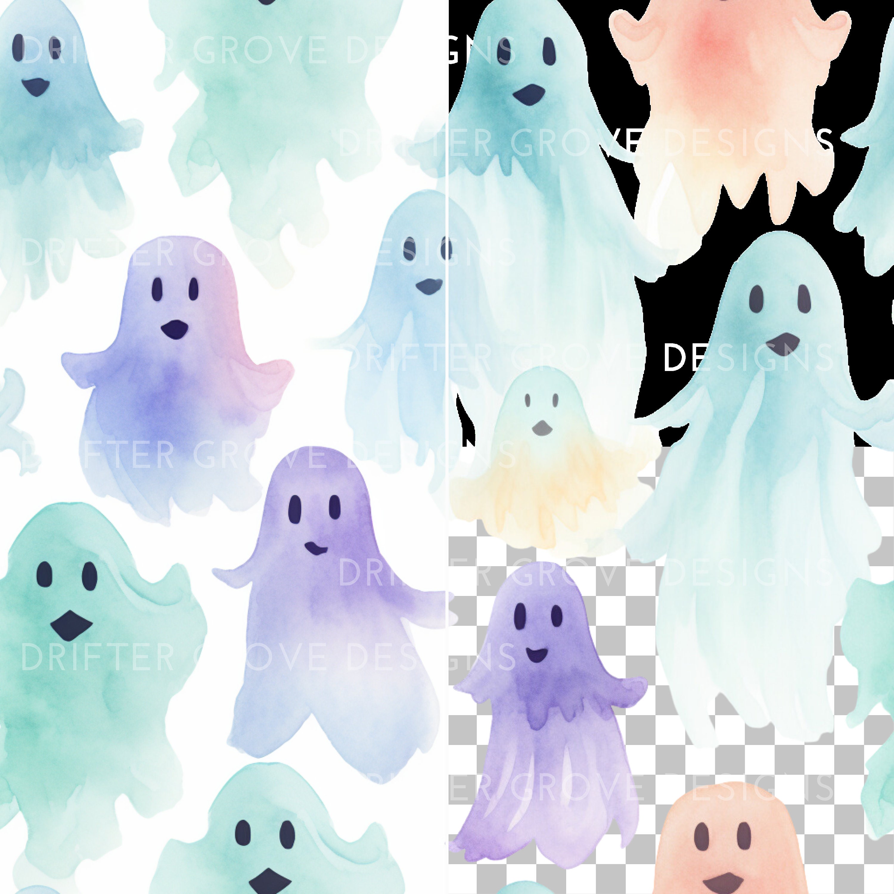 Halloween Ghost Seamless Pattern Digital Paper PNG Instant Download ...
