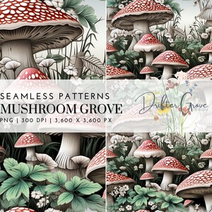 Mushroom Seamless Pattern Digital Paper PNG Instant Download Scrapbooking Paper Crafting Supply