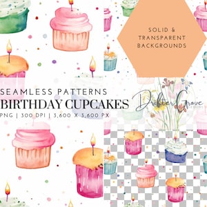 Birthday Seamless Pattern Digital Paper PNG Instant Download Scrapbooking Paper Crafting Supply Transparent Background