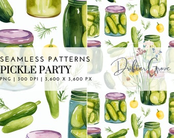 Seamless Pattern Pickles Jars Digital Paper PNG Instant Download Scrapbooking Paper