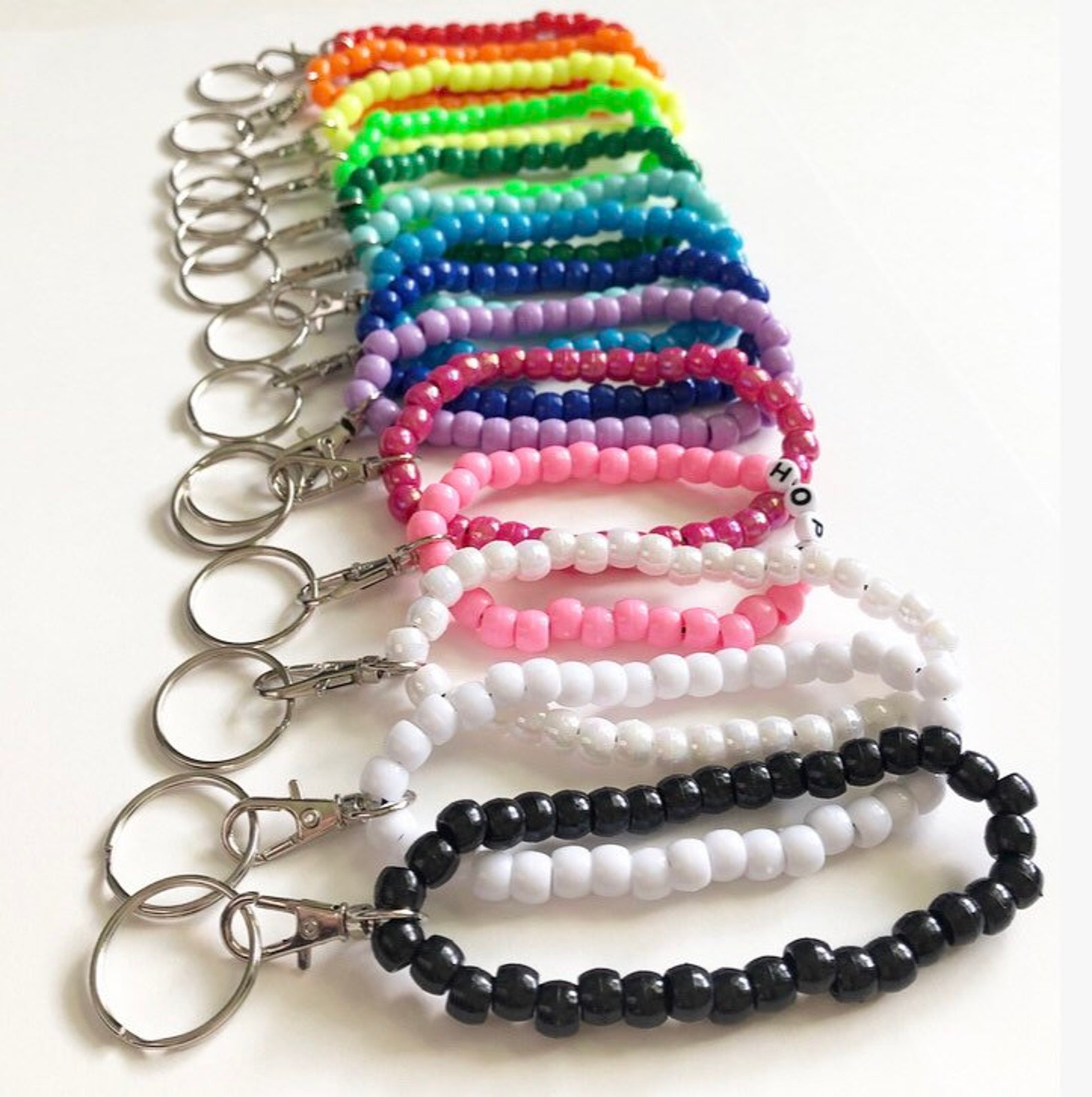 Personalized Elastic Bracelet Keychains Solid Pony Bead Etsy