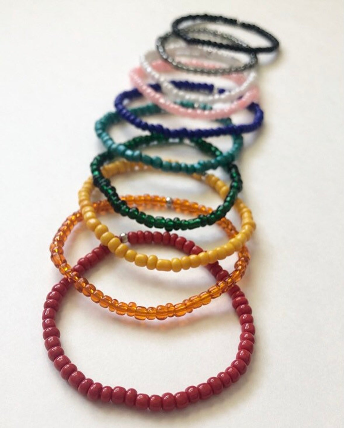 Solid Seed Bead Elastic Bracelets Coral Teal Mustard Etsy