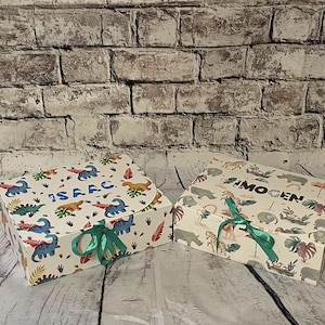 Caja de regalo personalizada de dinosaurios y safari - Caja de regalo - Reutilizable - Animales - Vinilo