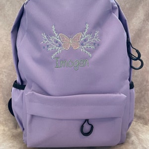 Sac à dos personnalisé papillon pour enfants - Fleurs - Cartable - Sac pour chambre d'enfant - Sac à langer - Tout-petits - Sac à dos - Brodé