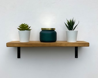 Industrial Style Wall Shelf With Metal Brackets, Floating shelf, Choice of colours, Oak Shelves, Shelving