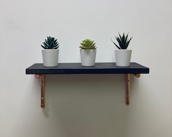 Shelf with copper brackets (Ebony Black Stain) Wall shelves, Kitchen Shelves, Shelving, Bookshelves, Radiator Shelf, Pipe shelf