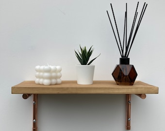 Light Oak Shelf with Copper Brackets