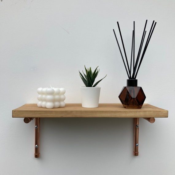 Light Oak Shelf With Copper Brackets Etsy