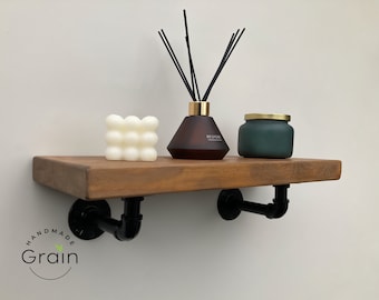 Handmade Chunky Industrial Style Shelves with Pipe Brackets | 3.5cm Thick | Screws and Plugs Included | UK-Made