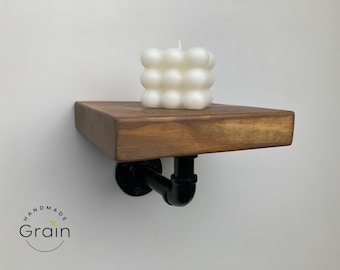 Chunky Wooden Shelf with Pipe Brackets, Choice of colours, Heavy Duty Shelves, Floating Shelf