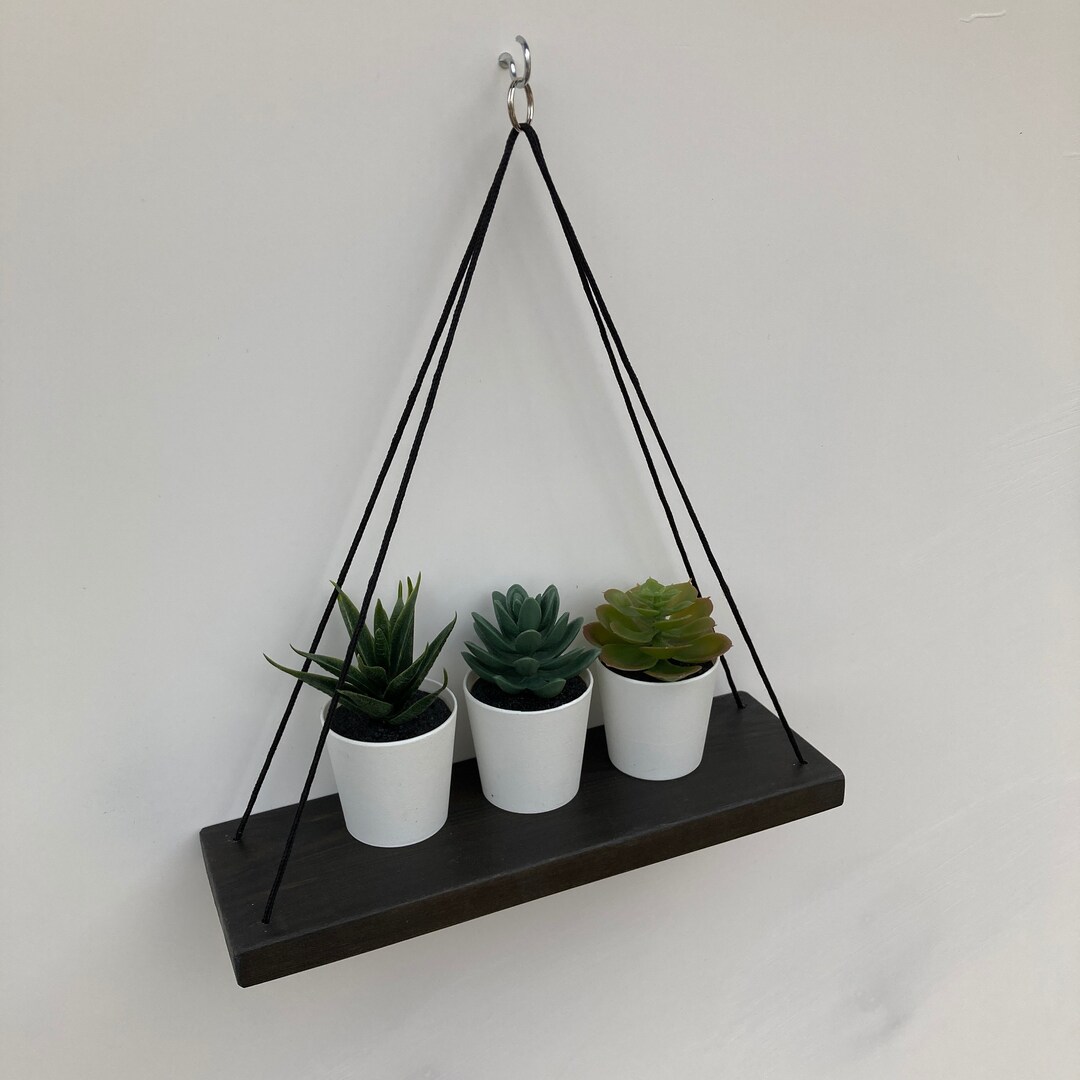 Rustic Burnt Ebony Black Hanging Shelf Wooden Shelf Etsy
