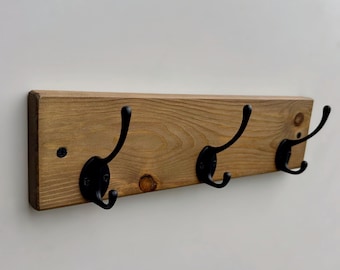 Rustic Wooden Coat Rack, Wall Mounted Coat Hook Rail, Handmade Pine Hallway & Entryway Storage