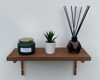 Walnut Shelf with Copper Brackets