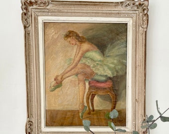 Vintage framed ballerina painting
