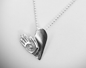 Heart with Hamsa/Healing Hand Silver or Gold Necklace