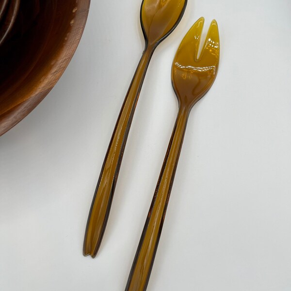 Pair Lucite Amber-color Serving Utensils