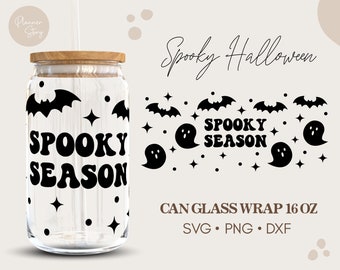 Spooky Season 16oz Glass Can Wrap, Halloween Can Glass Svg, Boo Svg, Ghost Svg, Vinyl Halloween, Png, Dxf, Cut file for Cricut & Silhouette