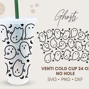Ghosts 24oz Venti Cold Cup No Hole, Ghosts Wrap Svg, Spooky Season Svg, Halloween Svg, Halloween Cold Cup Svg, Cute Ghost Cup, Full Wrap Svg