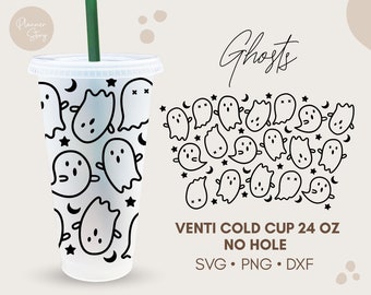 Ghosts 24oz Venti Cold Cup No Hole, Ghosts Wrap Svg, Spooky Season Svg, Halloween Svg, Halloween Cold Cup Svg, Cute Ghost Cup, Full Wrap Svg