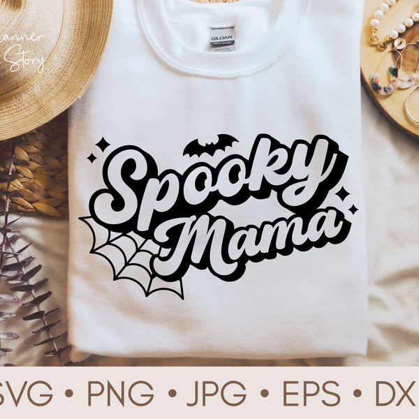 Spooky Mama Svg, Spooky Mom Svg, Halloween Svg, Halloween Mom Svg, Halloween Retro Svg, Mom Life Svg, Halloween Shirt Svg cut file Cricut